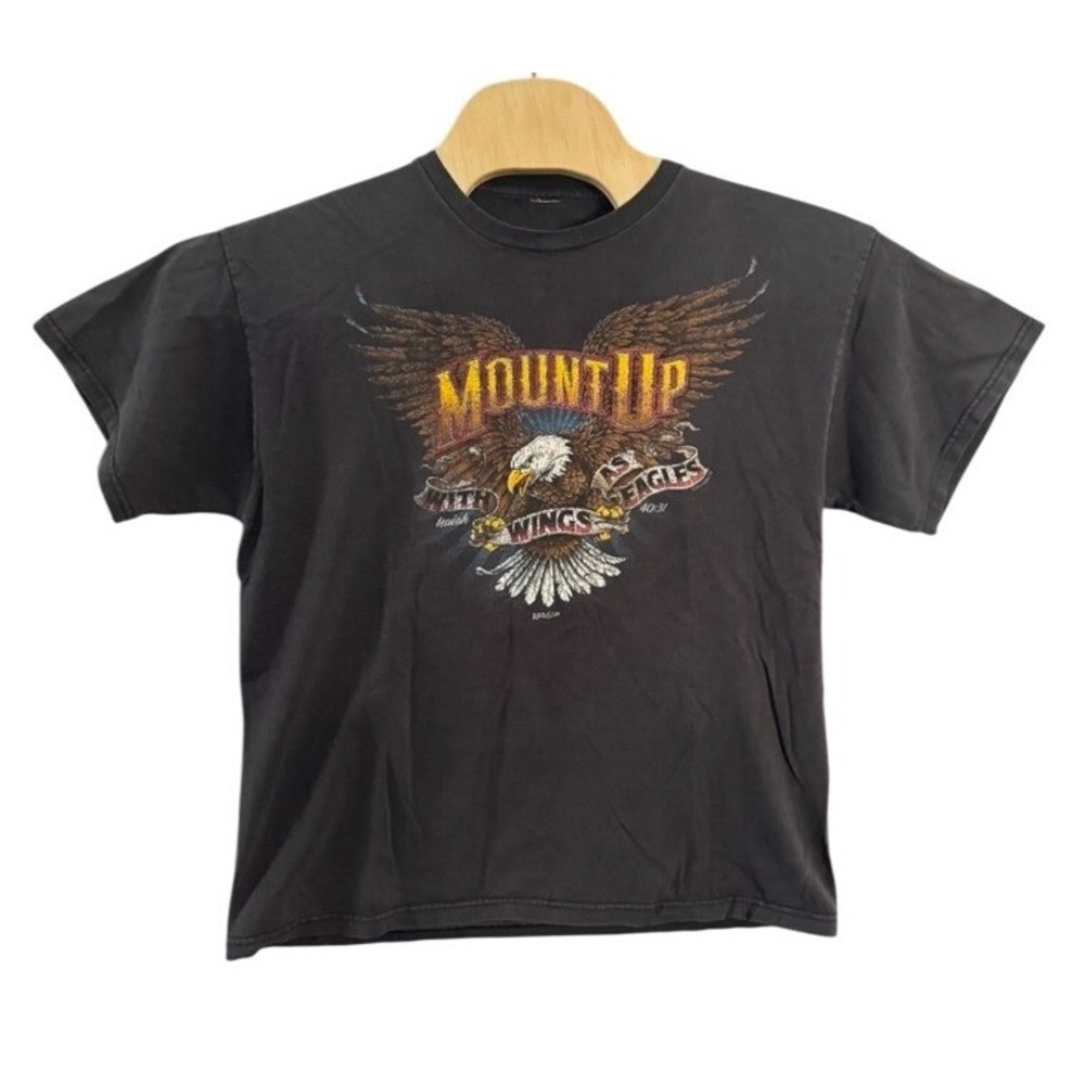 Vintage Kerusso Mount Up Isaiah 40:31 Eagle Graphic T-Shirt Black Mens Med